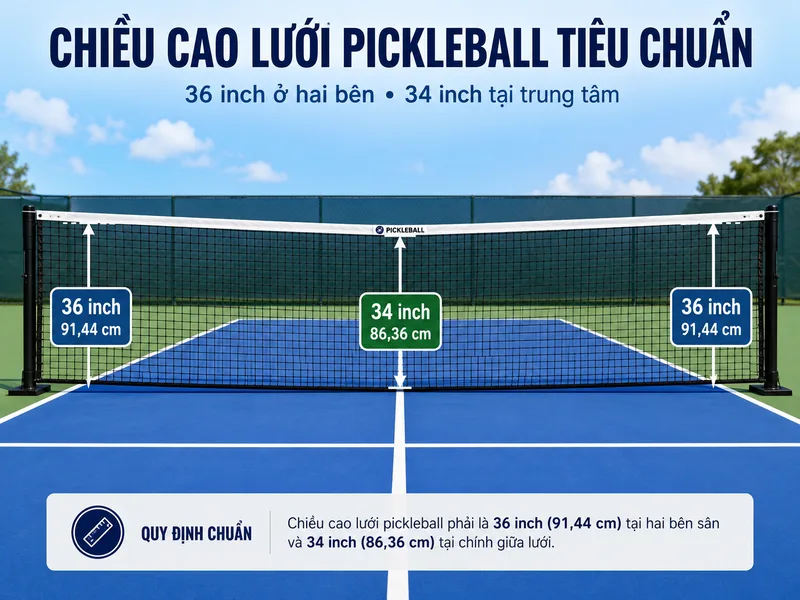 Chiều cao lưới pickleball tiêu chuẩn và thông số sân thi đấu